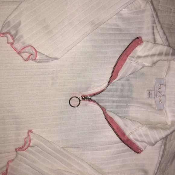 White and Pink Ribbed Crop Top - Picture 1 of 4